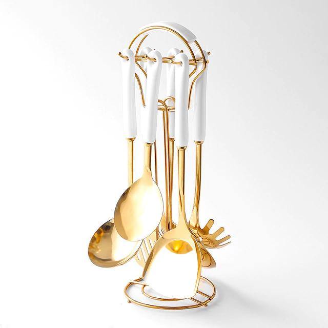 Luxe gouden keukengerei-set - 7-delig met Lattea-standaard