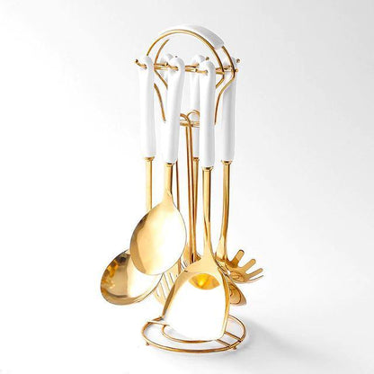 Luxe gouden keukengerei-set - 7-delig met Lattea-standaard