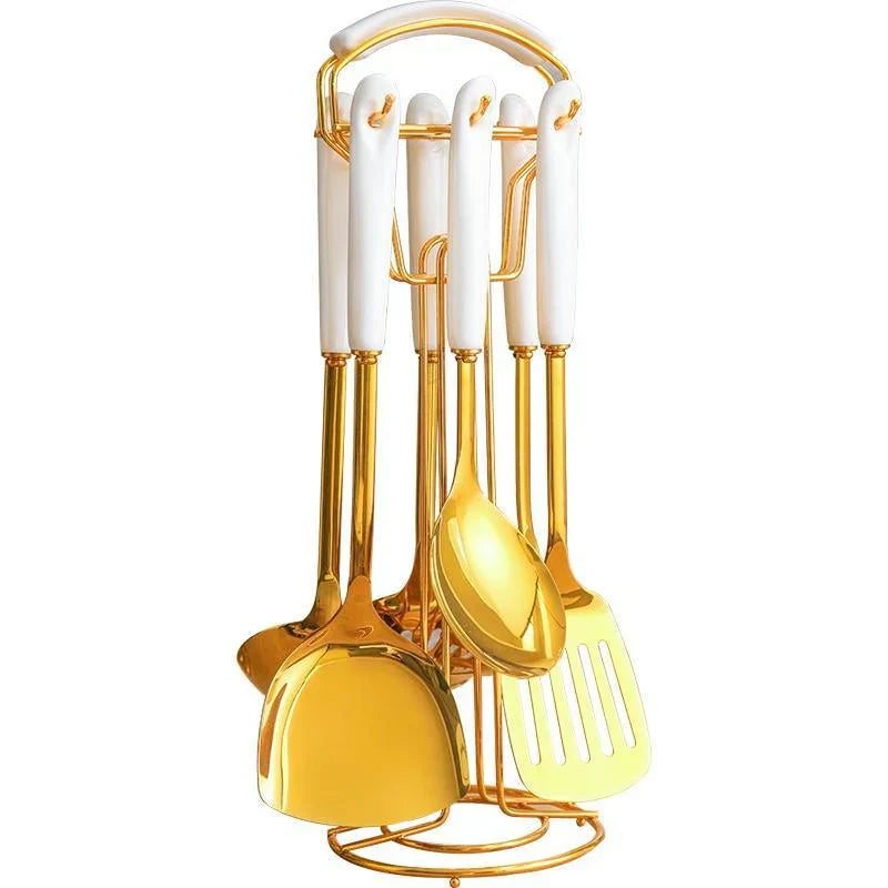 Luxe gouden keukengerei-set - 7-delig met Lattea-standaard