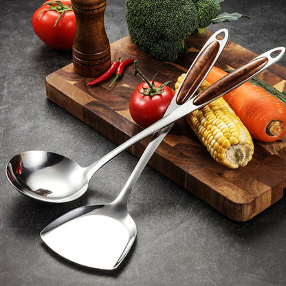 Stainless Steel Kitchen Utensil Set - 7-Piece - Wooden-Look Handles - Durable and Stylish