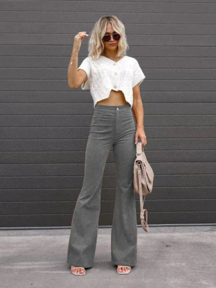 VelvetFlare – Pantaloni a zampa in velluto a coste alla moda, a vita alta e dallo stile rétro