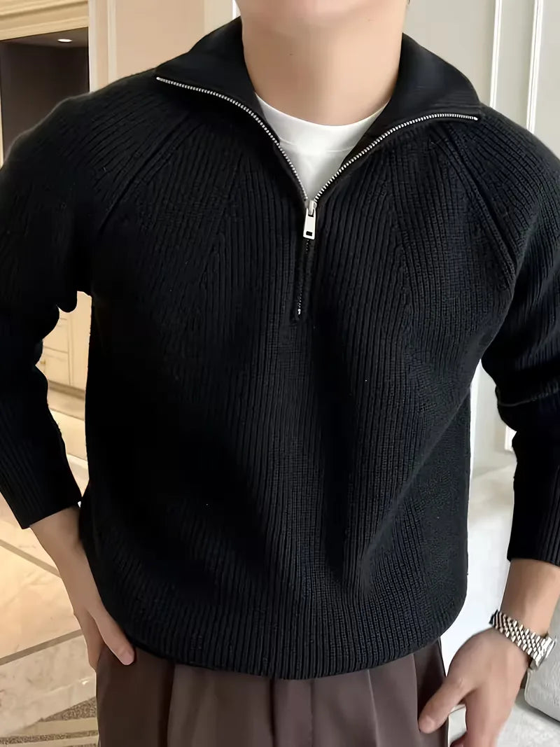 Pull zippé avec texture côtelée