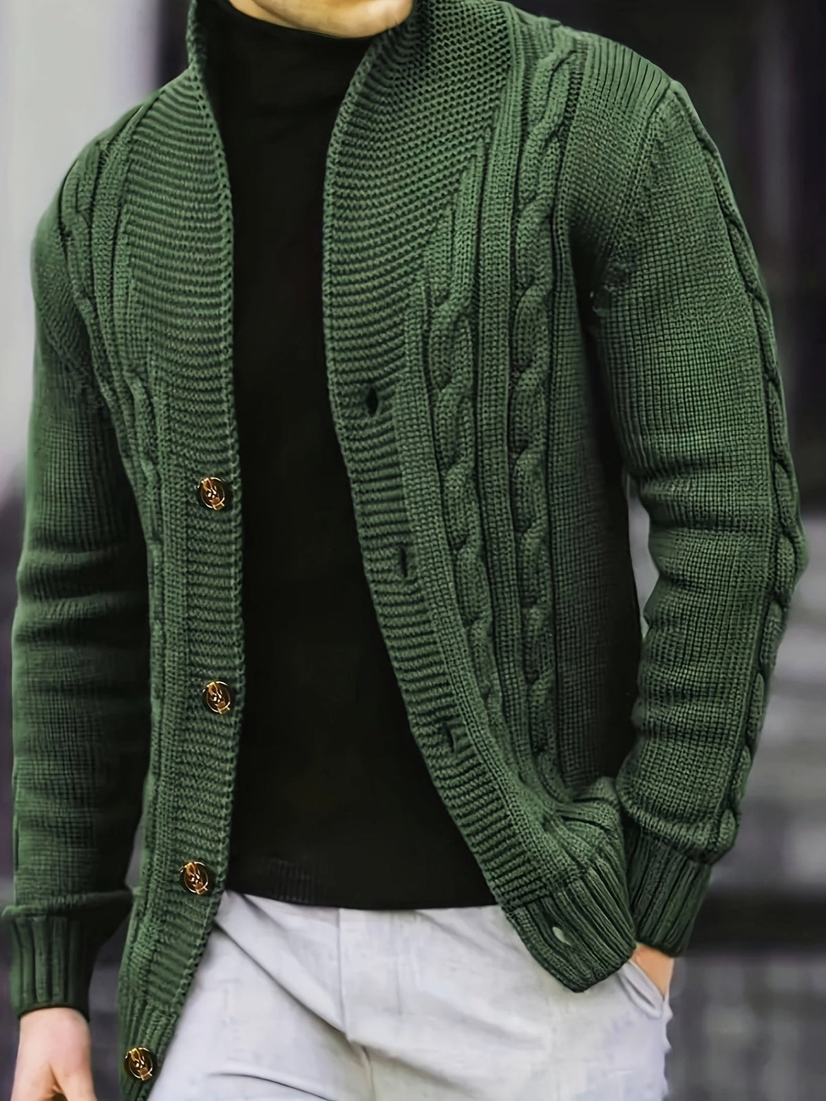 Men's Cable Knit Cardigan with V-Neck – Comfortable and Versatile