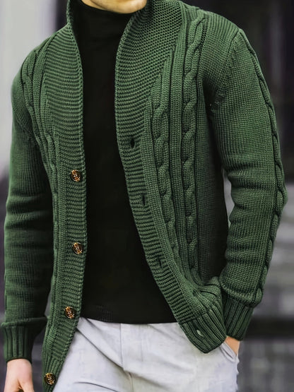 Men's Cable Knit Cardigan with V-Neck – Comfortable and Versatile