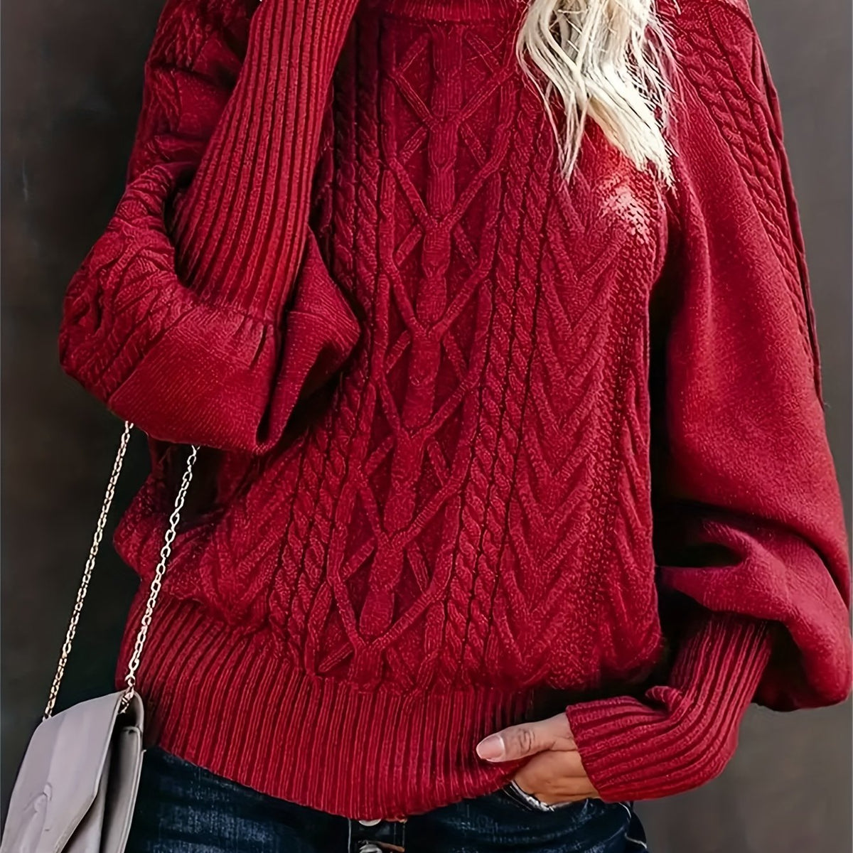 Pullover elegante da donna in maglia con collo alto – comodo