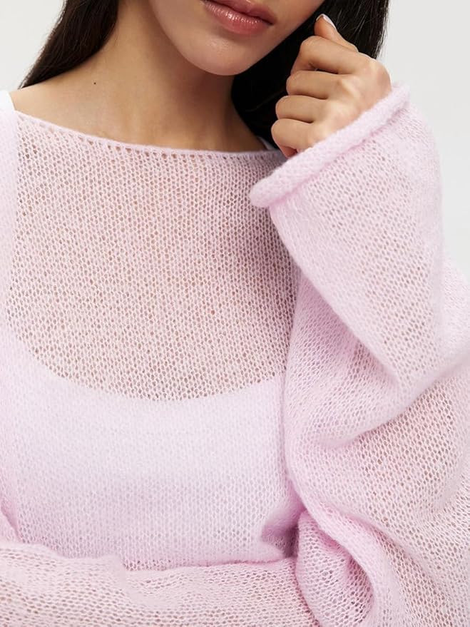 Ladies' Airy Fine Knit Jumper with Wide Sleeves