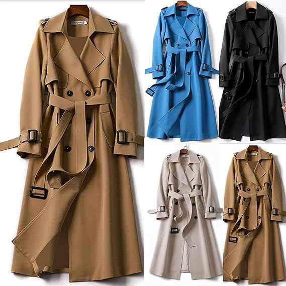 Waterdichte lange trenchcoat met ceintuur voor dames