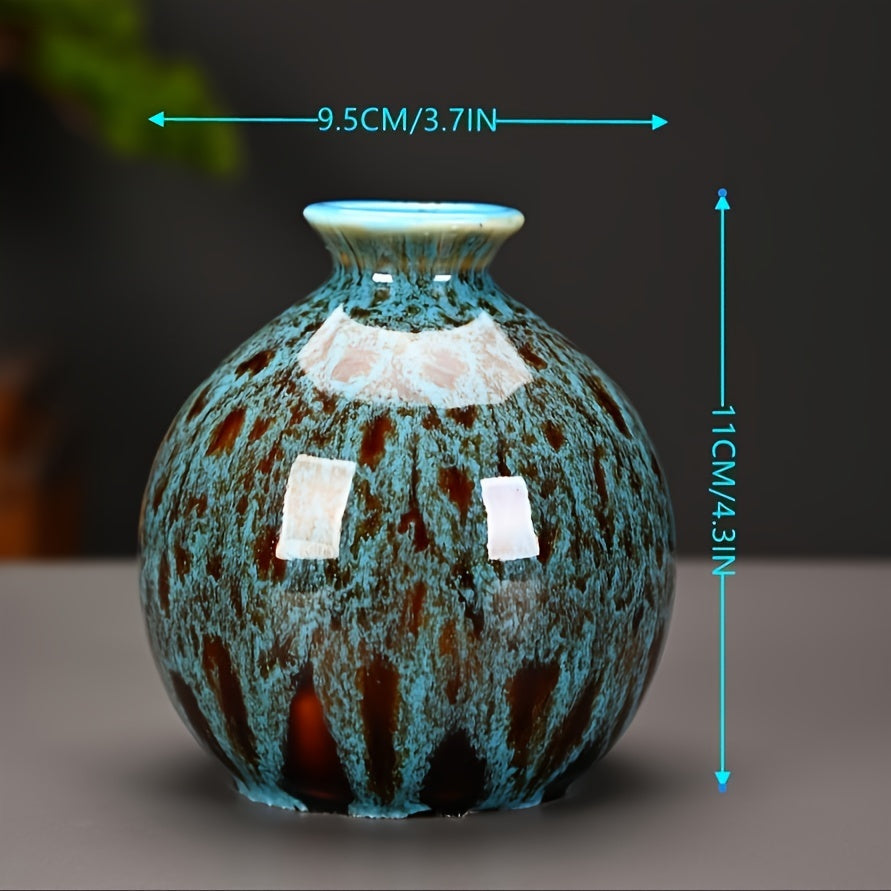 Set di tre mini vasi in ceramica con finitura smaltata blu