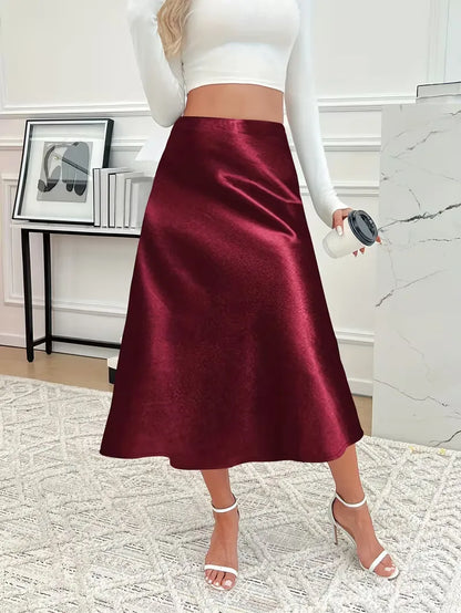 Jupe midi en satin à taille haute