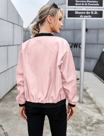 Women's Bomber Jacket with Zip, Sleeve Pocket and Ribbed Cuffs