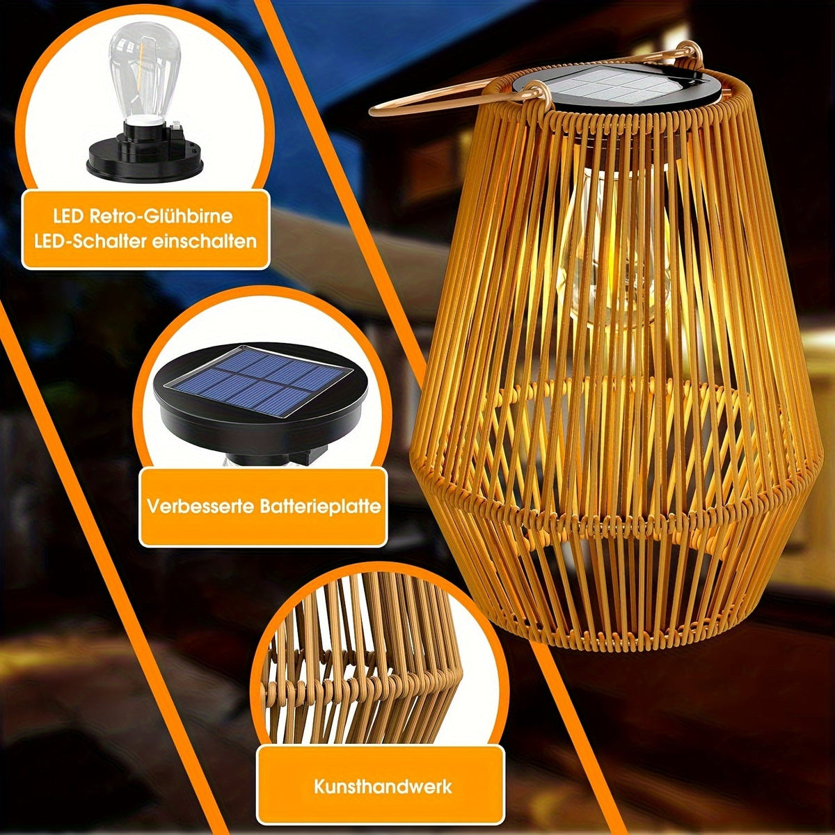 Geweven lantaarns op zonne-energie – elegante hangverlichting voor tuin en terras