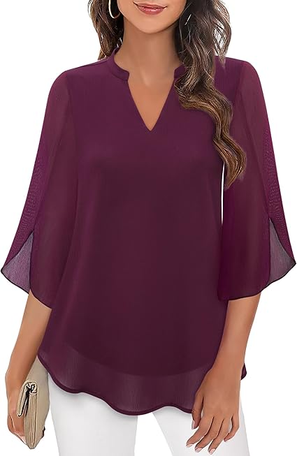 Elegant Ladies' Blouse with 3/4 Butterfly Sleeves and V-Neck