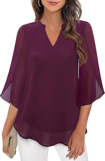 Elegant Ladies' Blouse with 3/4 Butterfly Sleeves and V-Neck