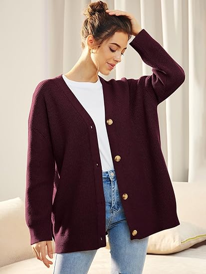 Oversized women's cardigan with V-neck and button closure - Aleen