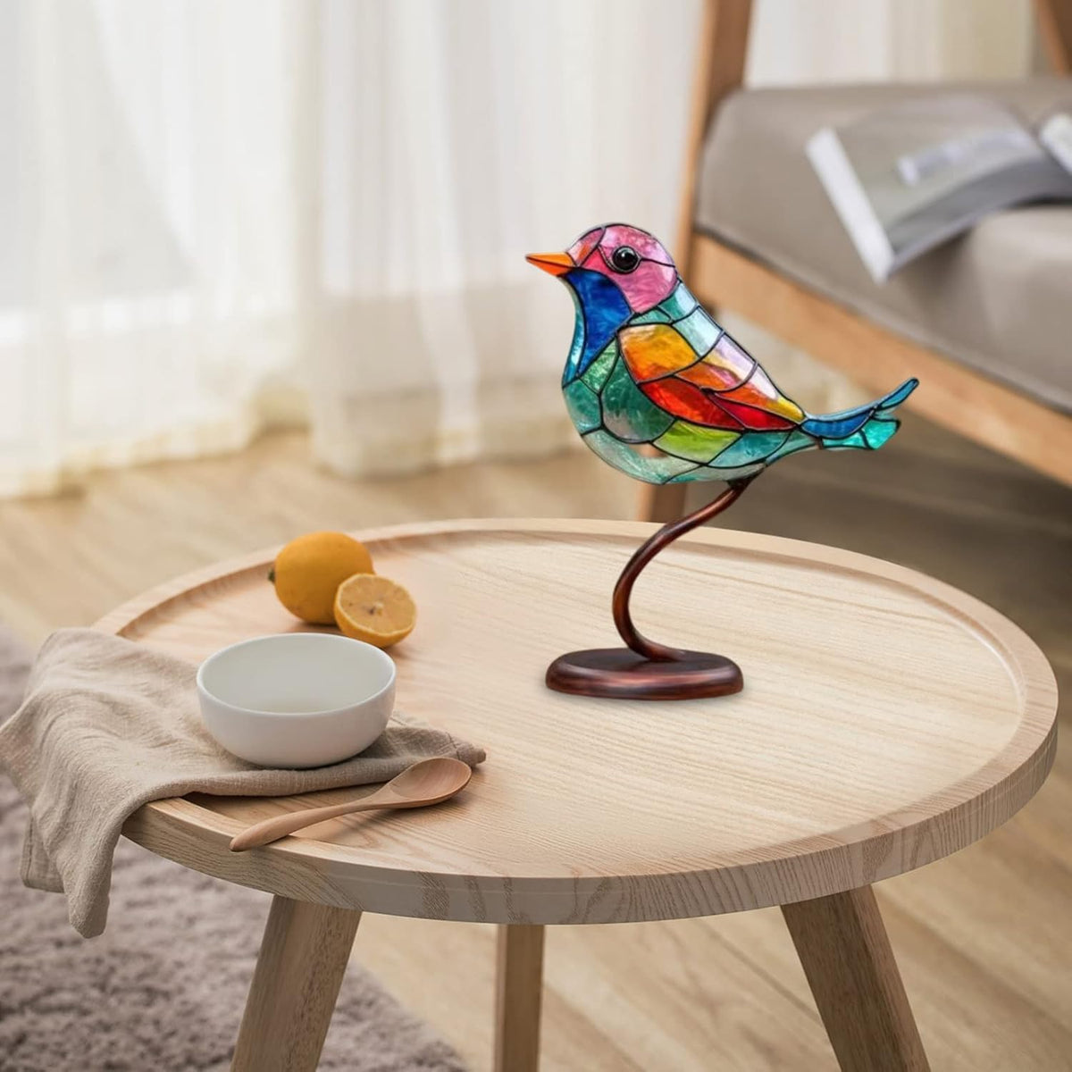 Moderne Vogeldekoration aus Acryl mit farbigem Glasdesign – künstlerisches Ornament