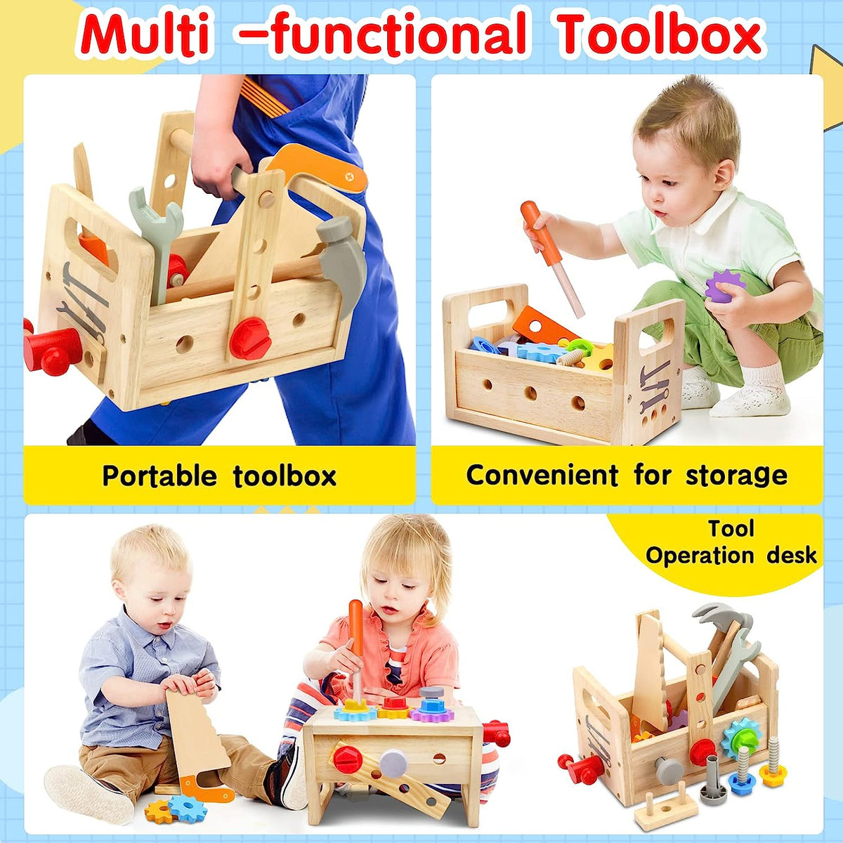Wooden Toddler Tool Set - Creative Play Fun - Unique Toolbox
