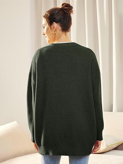 Oversized women's cardigan with V-neck and button closure - Aleen