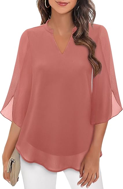 Elegant Ladies' Blouse with 3/4 Butterfly Sleeves and V-Neck