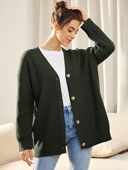 Oversized women's cardigan with V-neck and button closure - Aleen