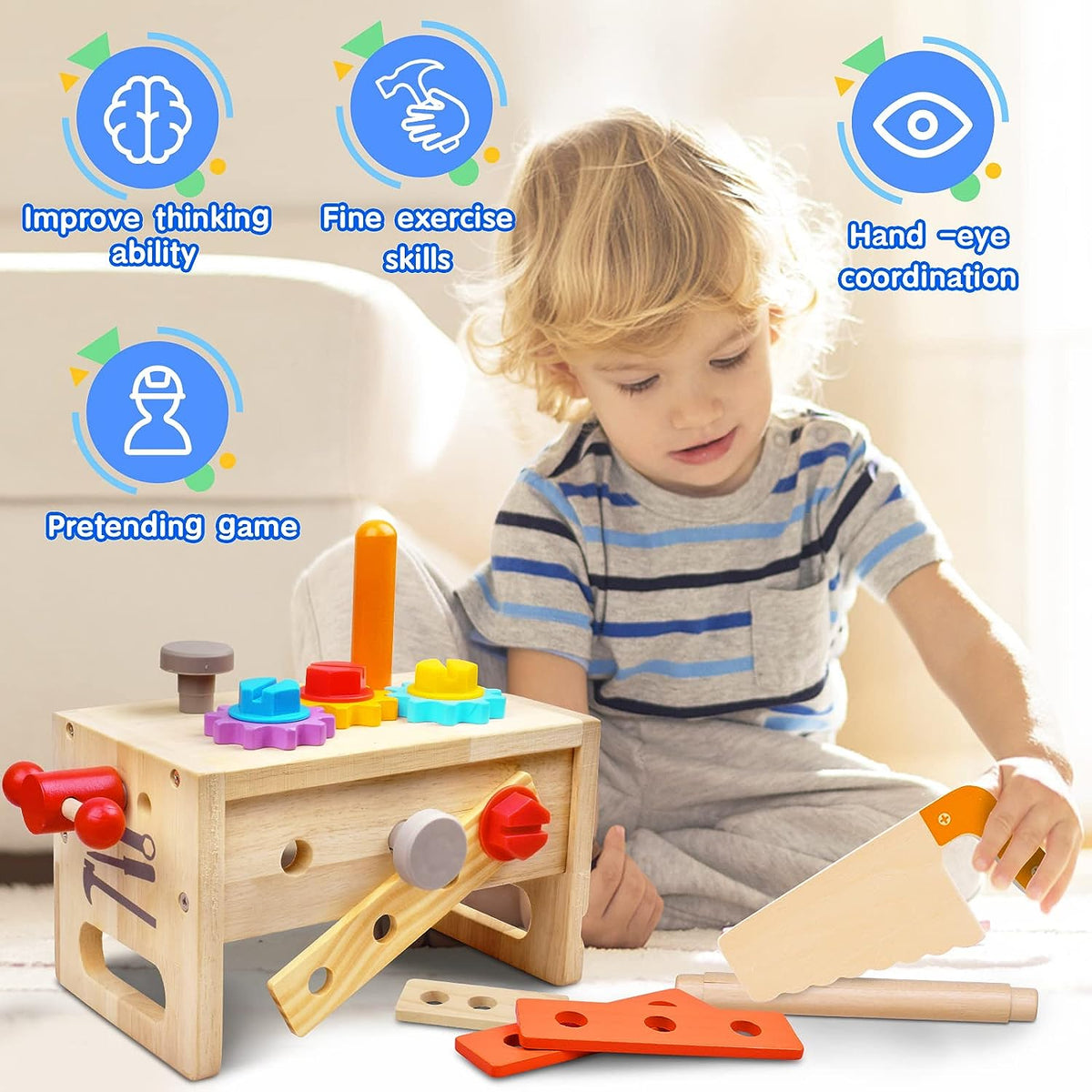 Wooden Toddler Tool Set - Creative Play Fun - Unique Toolbox