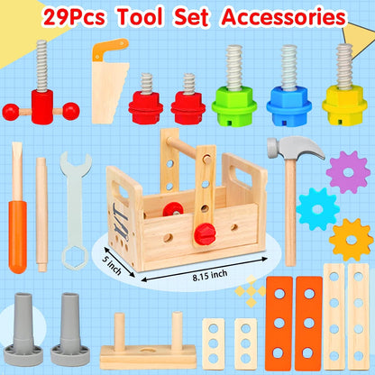 Wooden Toddler Tool Set - Creative Play Fun - Unique Toolbox