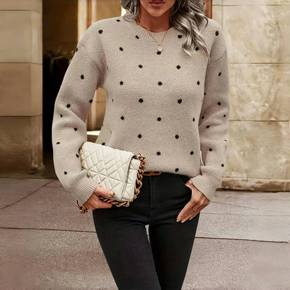 Knitted Jumper with Dots and Round Neck Warm and Soft for Women