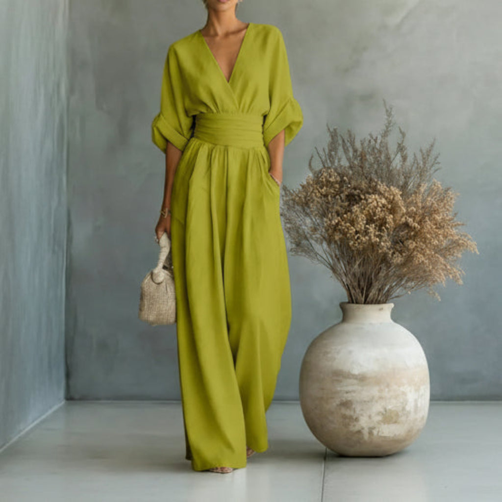 Summer Short-sleeved Jumpsuit V-neck