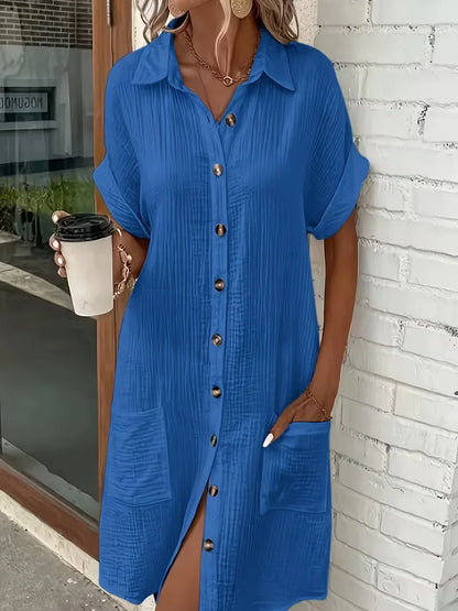 Robe chemise avec col en V et manches courtes