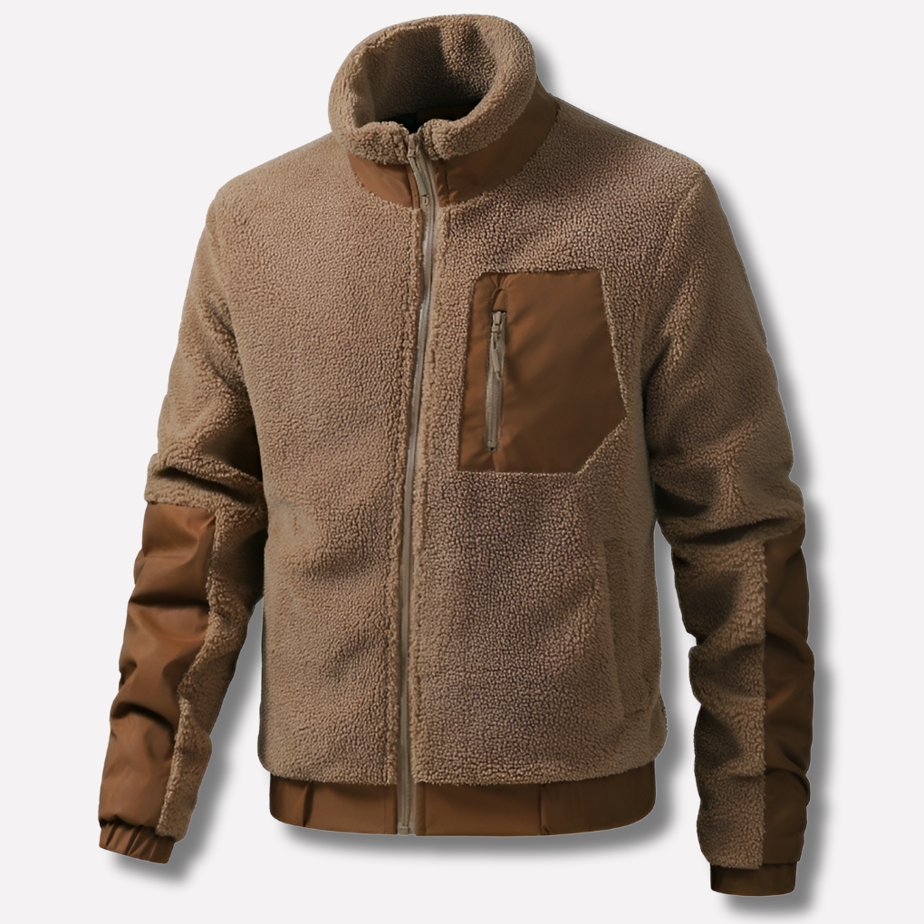Men's Outdoor Fleece Jacket with Zip and Reinforced Details