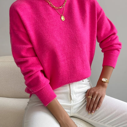 Camisola de malha para senhora, de gola subida e manga comprida, para o outono e o inverno