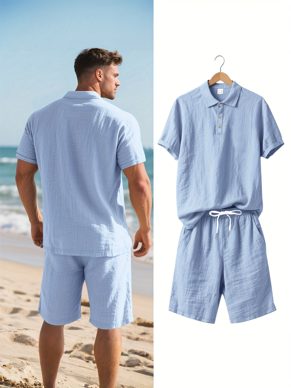 Leinen-Polohemd und Shorts für Herren – Bequem und lässig an warmen Tagen