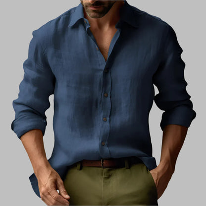 Men's Vintage Linen Shirt with Long Sleeves