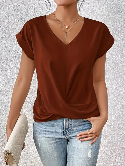 T-shirt col en V avec devant drapé
