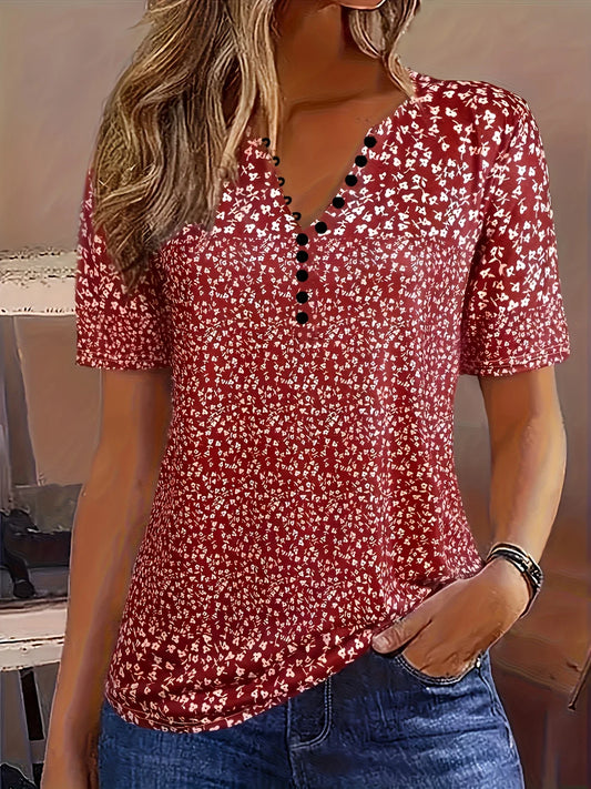Alaia – Top casual de verano con escote en V, cierre de botones y mangas cortas