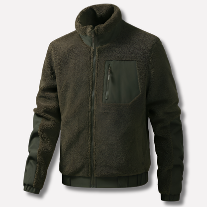 Men's Outdoor Fleece Jacket with Zip and Reinforced Details