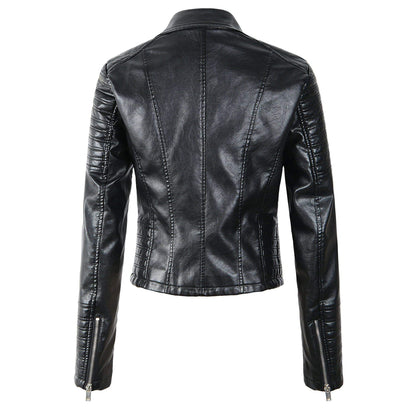 Black Leather Women's Jacket with Zip Pockets
