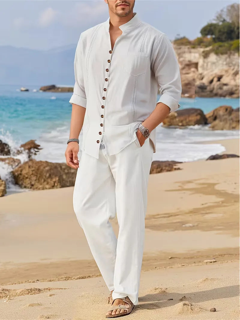 Men's suit with mandarin collar