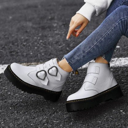 Ladies' Playful Platform Ankle Boots with Heart Buckles and Velcro