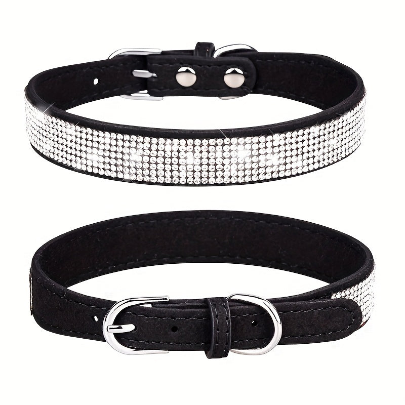 Adjustable Leather Dog Collar with Rhinestones – Strong and Durable
