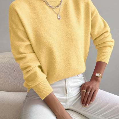 Ladies' Knitted High Neck Jumper with Long Sleeves for Autumn Winter