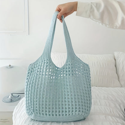 Borsa da spiaggia intrecciata a rete aperta, capiente, da donna