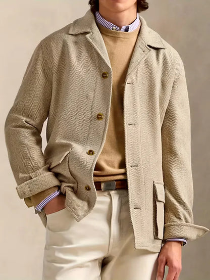 Herringbone Pattern Trench Coat