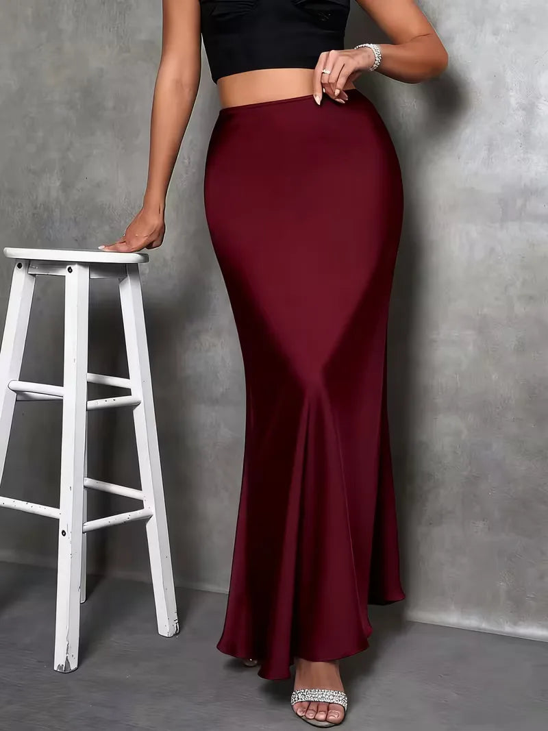 Jupe en satin taille haute