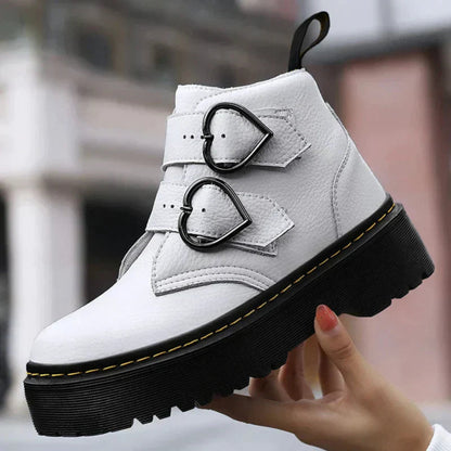 Ladies' Playful Platform Ankle Boots with Heart Buckles and Velcro
