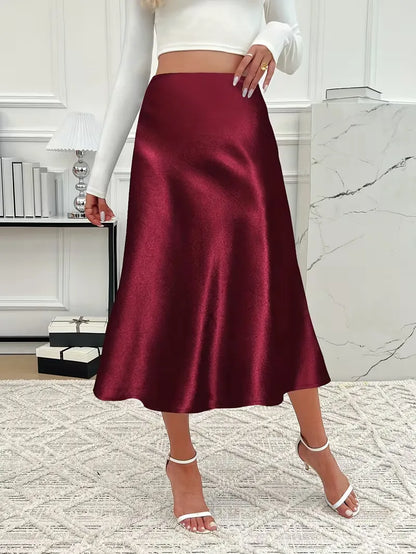 Jupe midi en satin à taille haute