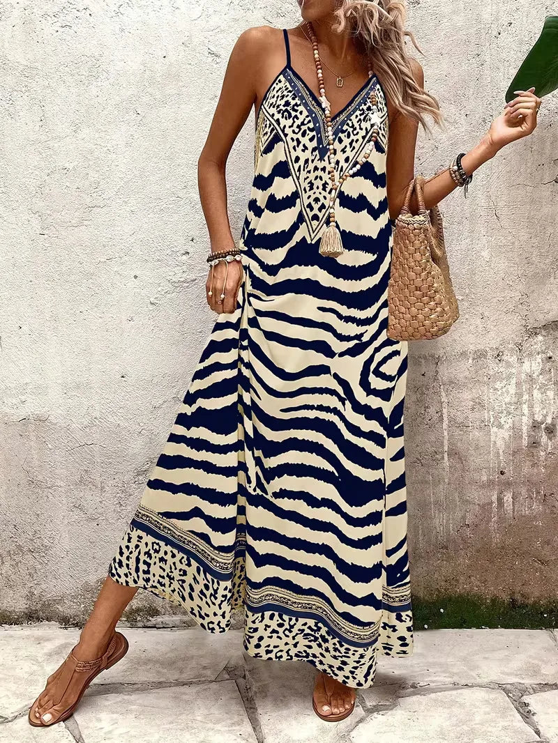 Maxi dress with leopard print