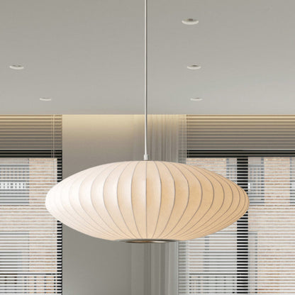 Modern Elegant Pendant Light in White with Fabric Shade - 1 Light Source