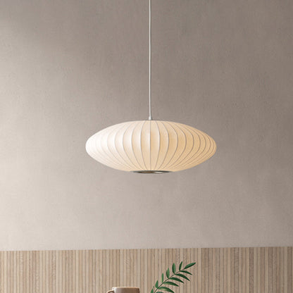 Modern Elegant Pendant Light in White with Fabric Shade - 1 Light Source