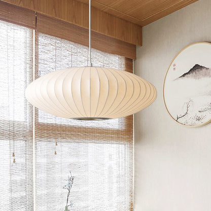 Modern Elegant Pendant Light in White with Fabric Shade - 1 Light Source