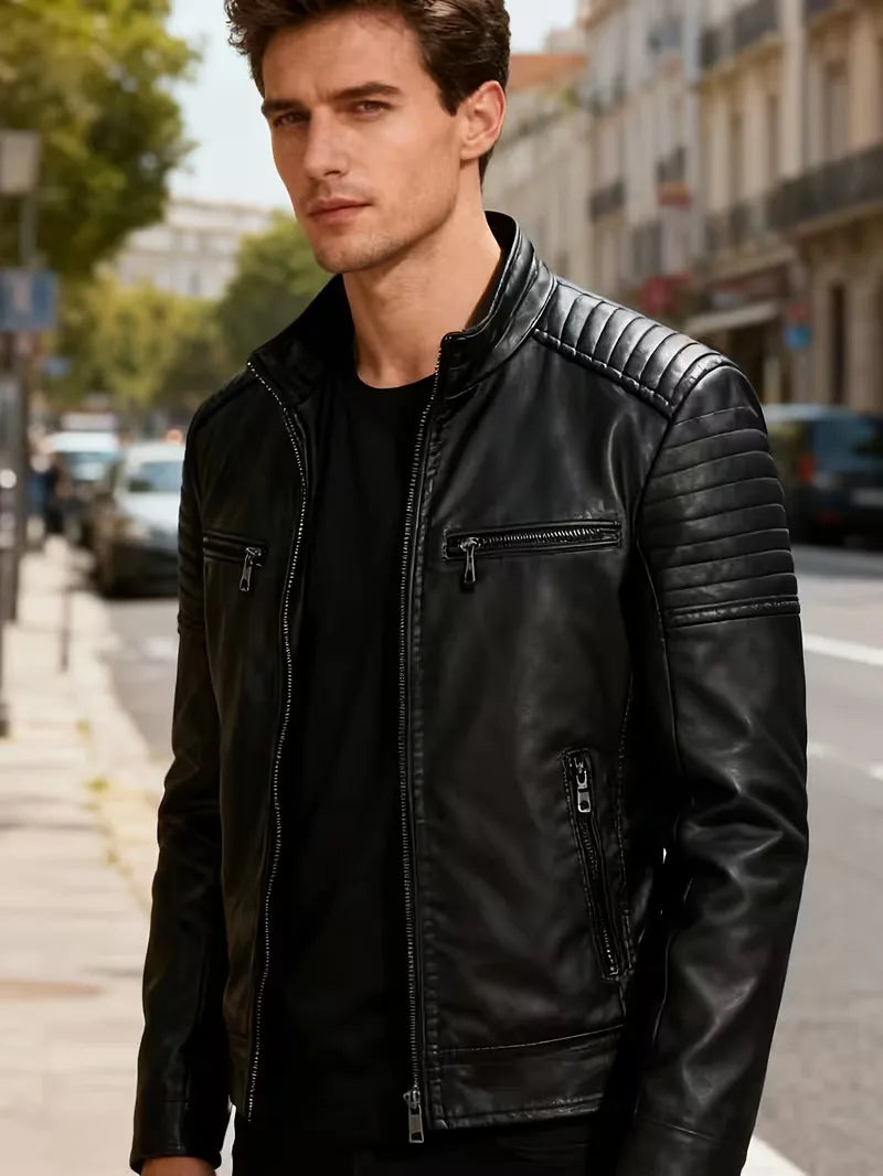 Leather jackets with quilted shoulders